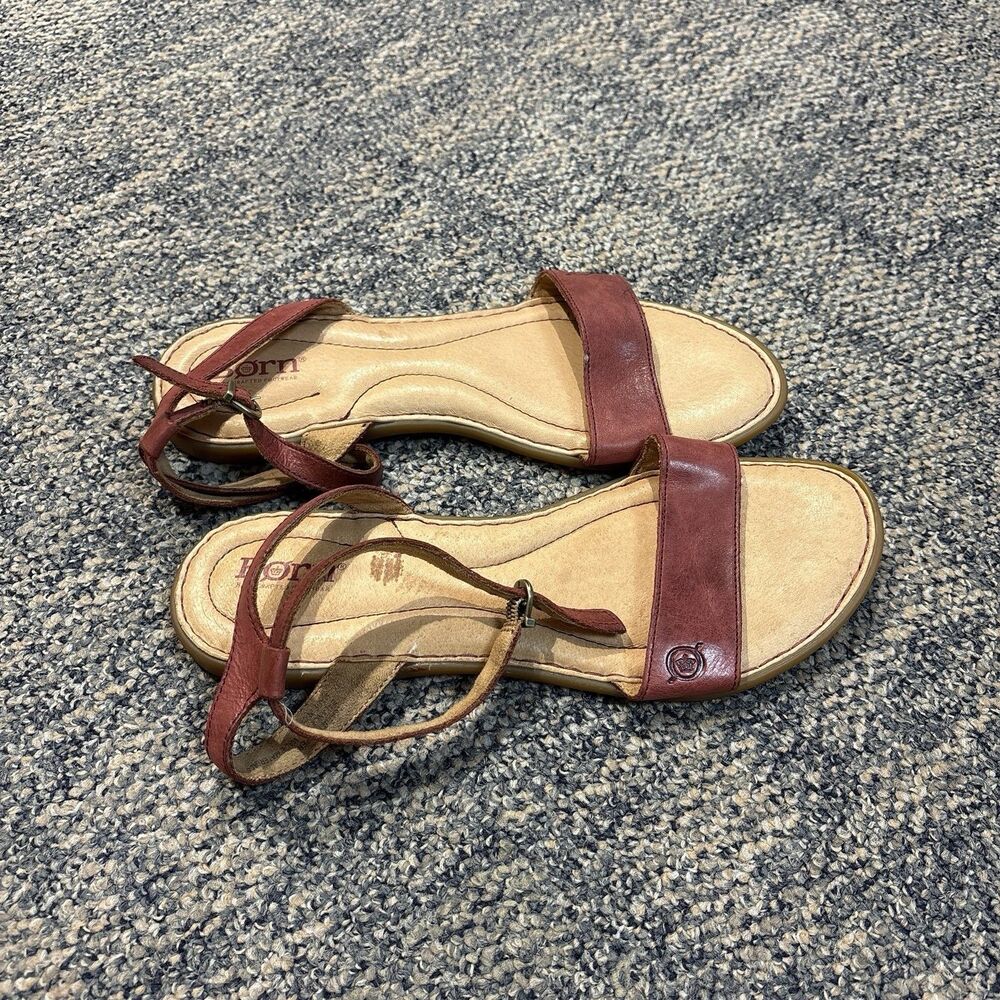 Born Leather Alice Flat Sandals Shoes Size 8.5 Pink/Red Ankle Strap Comfort - Picture 2 of 8